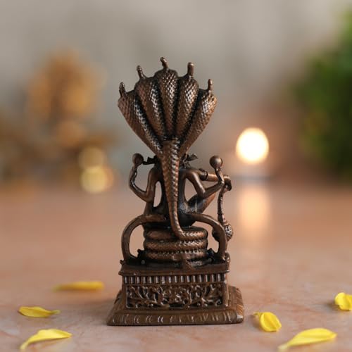 Nataraja Shiva Statue | Brass Finish Mahadev Idol Sitting on Snake with Sheshnaag