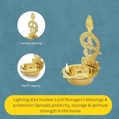 Brass Murugan Vel Pooja Diya | Handcrafted Golden Finish