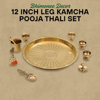 Brass Puja Thali Set | 8 Pcs Gold Polish Plate with Kalash, Diya, Bell, Spoon & Bowls