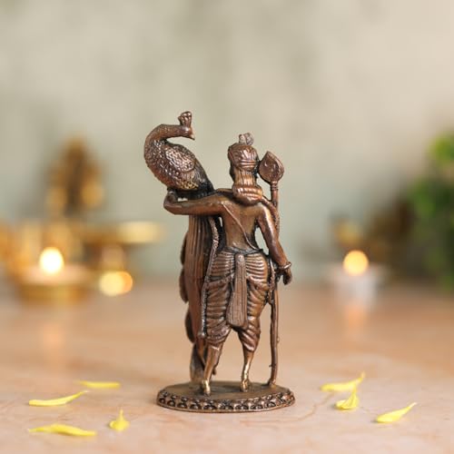Lord Kartikeya Idol with Peacock | Antique Brass Finish