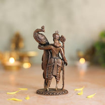 Lord Kartikeya Idol with Peacock | Antique Brass Finish