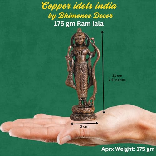 Copper Idol Lord Rama Idol with Bow & Arrow | Antique Brass Finish