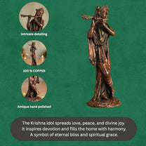 Lord Krishna Statue | Brass Finish Murti of Krishna Playing Flute