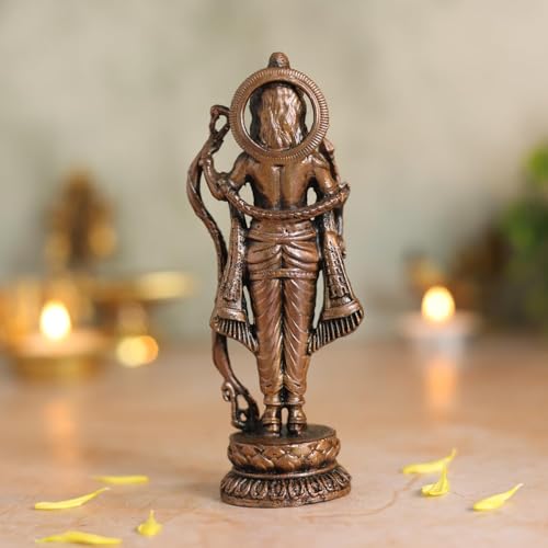 Copper Idol Lord Rama Idol with Bow & Arrow | Antique Brass Finish