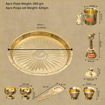 Brass Puja Thali Set | 8 Pcs Gold Polish Plate with Kalash, Diya, Bell, Spoon & Bowls