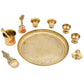 Engraved Brass Puja Thali Set | 8 Pcs Traditional Pooja Plate with Floral Design, Kalash, Diya, Bell, Spoon & Bowls