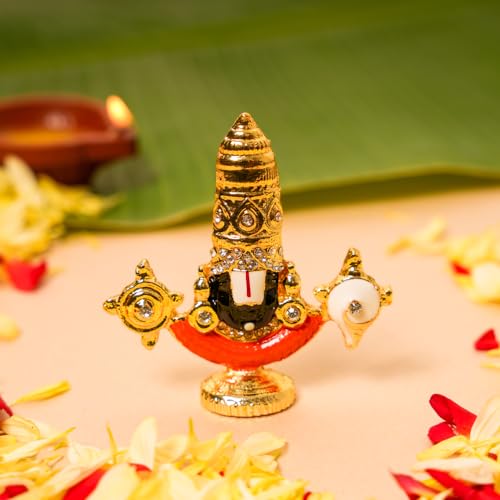 Divine Gold-Plated Tirupati Balaji Stone Idol | 2.5 Inches