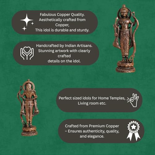 Copper Idol Lord Rama Idol with Bow & Arrow | Antique Brass Finish