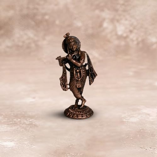 Round Base Krishna Idol 50gm, Pure Copper