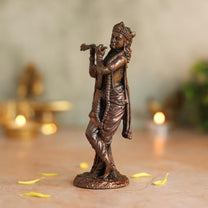 Lord Krishna Statue | Brass Finish Murti of Krishna Playing Flute