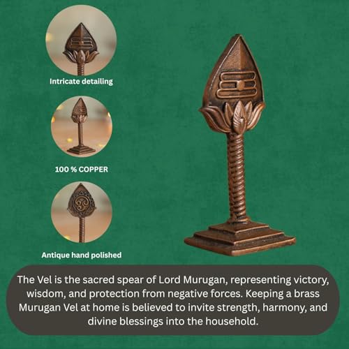 Copper Idol  Lord Murugan Vel Idol | Antique Brass Finish