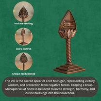 Copper Idol  Lord Murugan Vel Idol | Antique Brass Finish