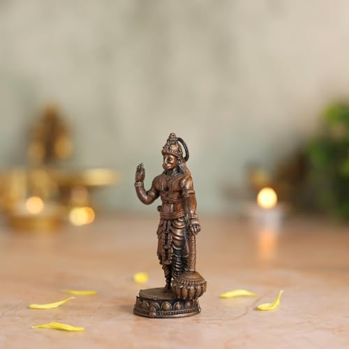 Copper Idol Lord Hanuman Idol with Gada | Antique Brass Finish