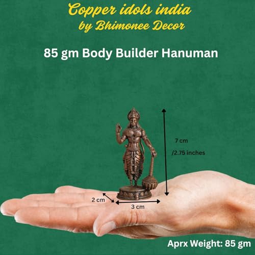Copper Idol Lord Hanuman Idol with Gada | Antique Brass Finish