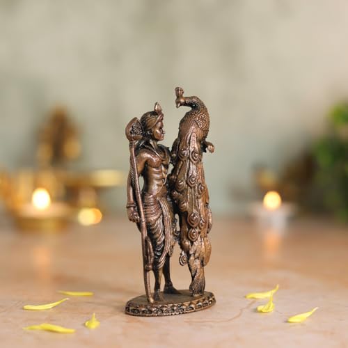 Lord Kartikeya Idol with Peacock | Antique Brass Finish
