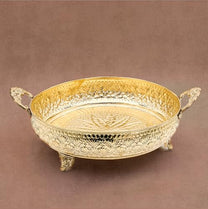 Mughal Carving Fruit Bowl Handle 10"inch | 640 gm Decorative Serving Tray & Platter