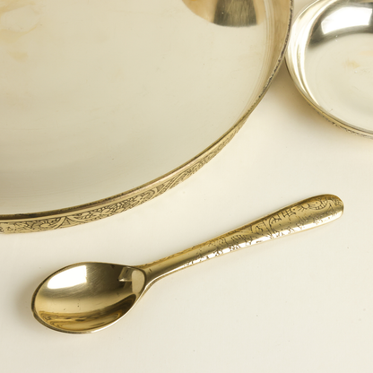 Nakashi Kansa Thali Set 6Pcs - 1 Thali, 1 Glass, 2 Bowls, 1 Chutney Bowl, 1 Spoon - Approx Weight (1680gm)