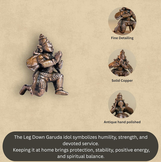 eg Down Garuda | 2 Inch/60 gm Handmade Copper Idol | Mini Garuda Murti for Pooja | Home Temple & Car Dashboard Decor