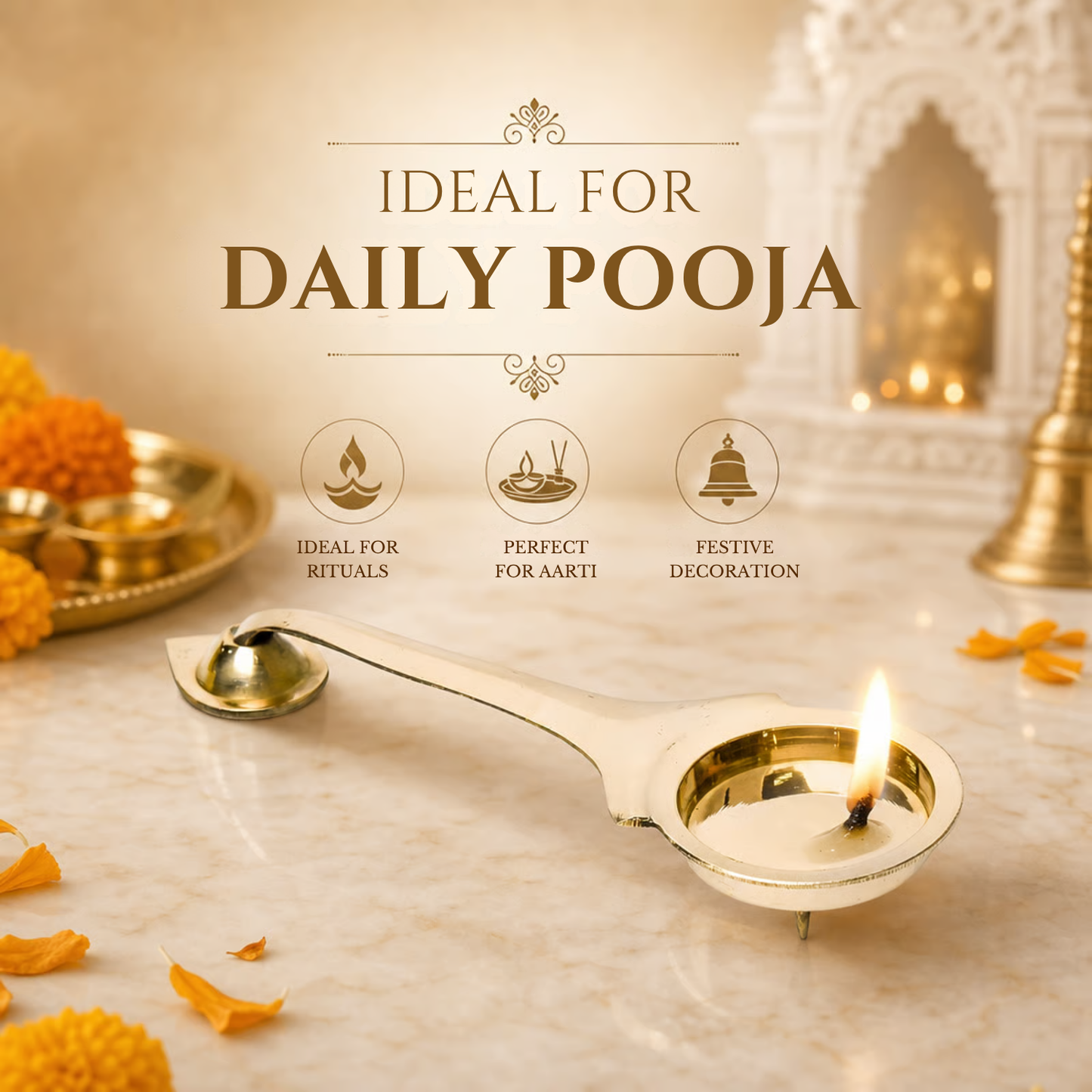 Pure Brass Aarti, Deep, Deepak, Diya for Pooja Purposes, 1 Inches, 140gm