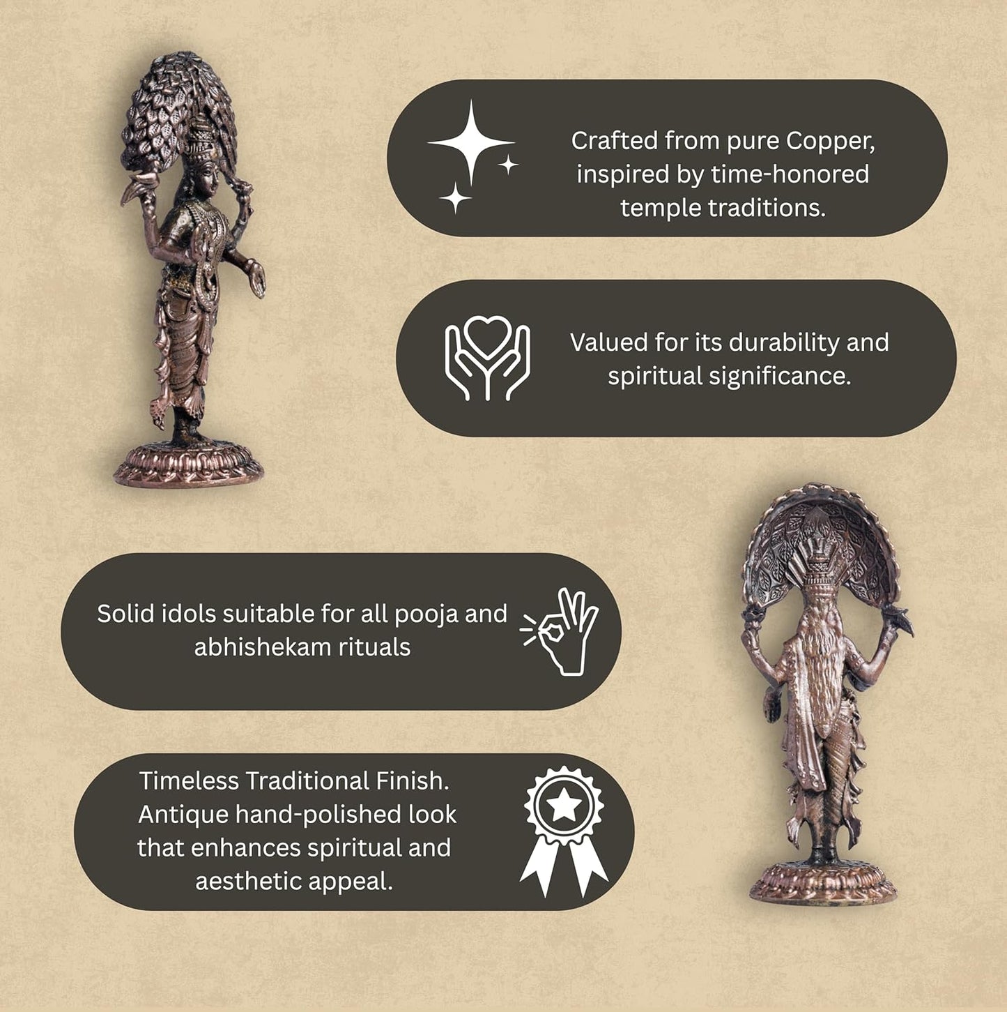 Vasavi 70gm | 3-Inch Handmade Copper Idol | Patina Antique Finish | Vasavi Devi Murti for Pooja Ghar