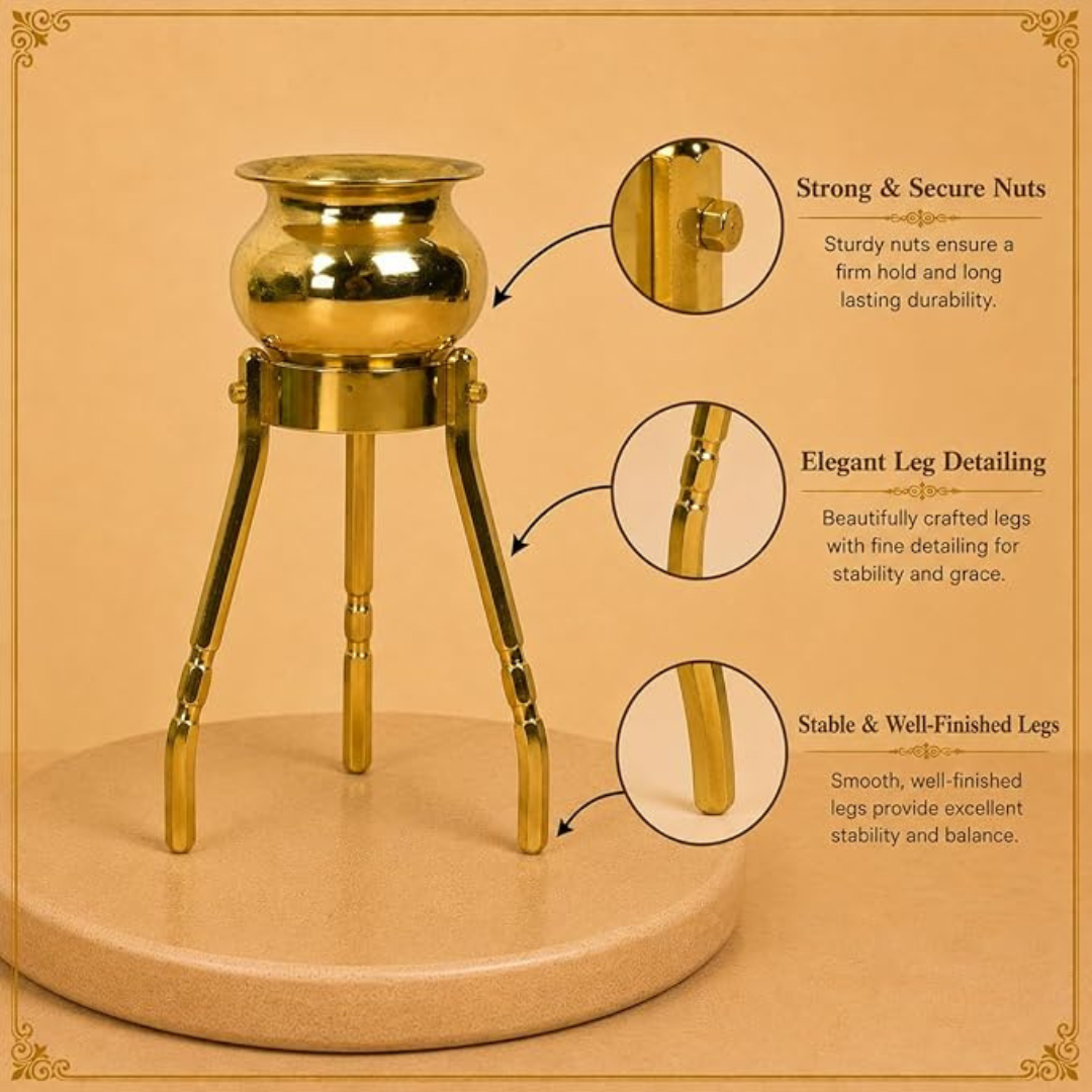 4.6-Inch Brass Abhishek Stand Set with Kalash