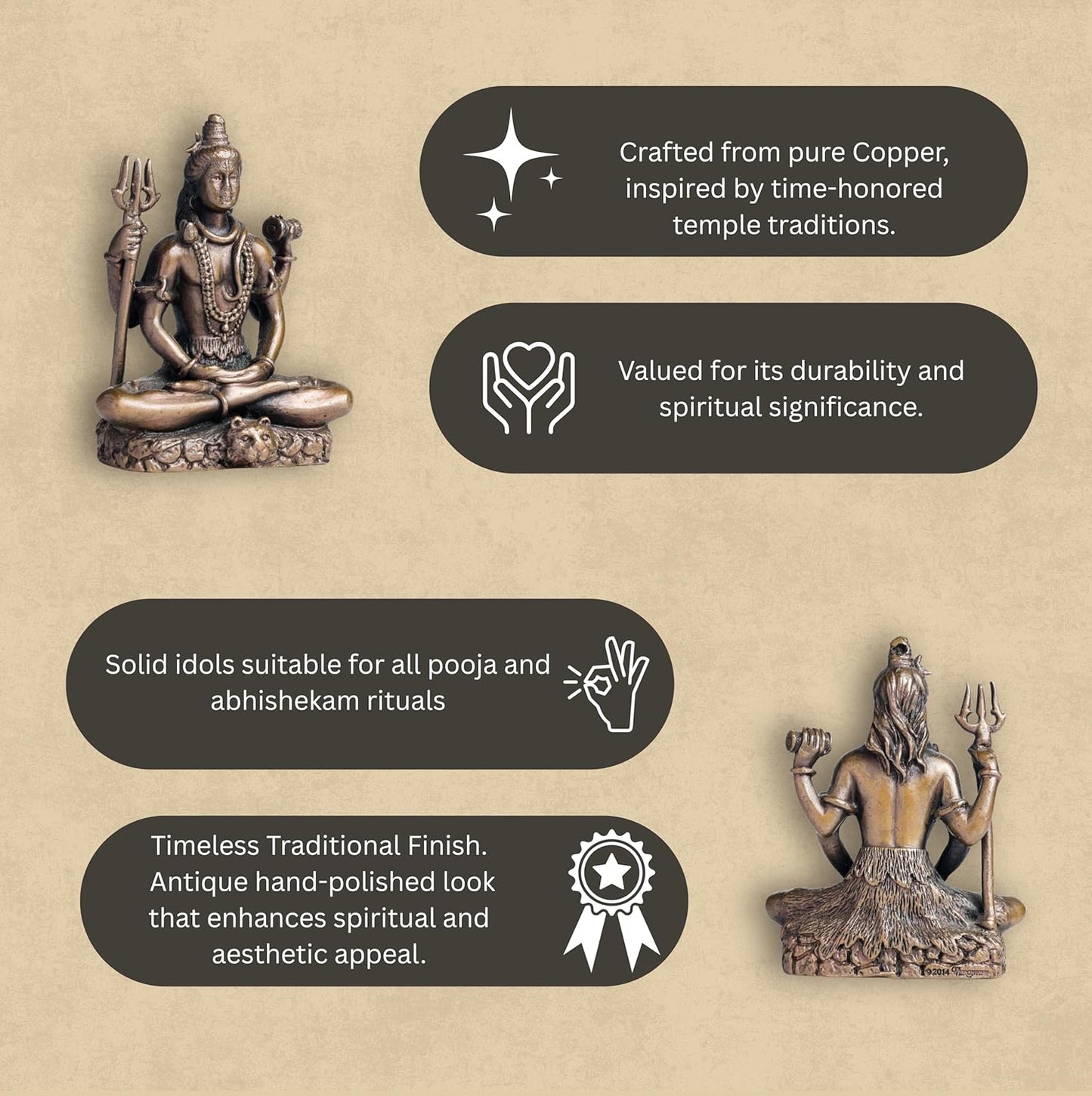 Meditating Shiva | 8 cm | 300gm Handmade Copper Idol | Antique Patina Finish | Lord Shiva Murti Statue