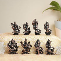 Ashtalakshmi Set 500gm | 2-Inch Handmade Copper Idols Set of 8 | Patina Antique Finish | Lakshmi Devi Murti for Pooja