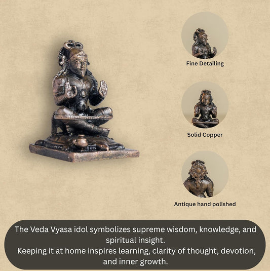 Vedavyasa 1.5-Inch 40 gm | Handmade Copper Idol with Patina Antique Finish | Mini Veda Vyasa Murti for Pooja Ghar
