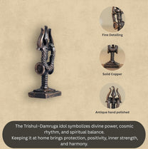 Trishul Damruga | 2-Inch - 30gm Handmade Copper Idol | Shiv Trishul with Damru for Pooja