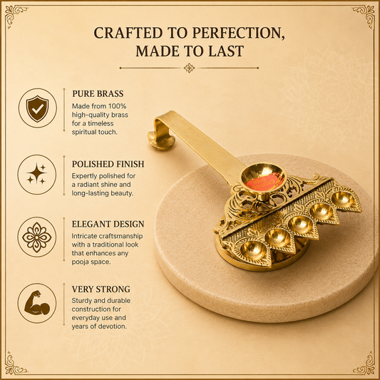 Pure Brass Panch Aarti, Deep, Deepak, Diya for Pooja Purposes, 2.4 Inches, 370gm
