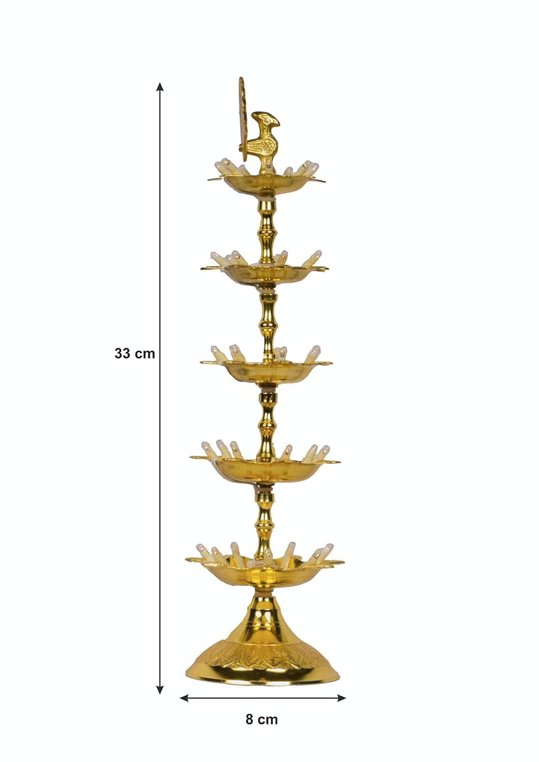 Pure Brass 5 Step Electric Gold Bulb Lights Diya | Deep | Deepak for Pooja | Puja | Mandir | Diwali Festival Decoration | Pair | with Golden Polish for no Colour Fading
