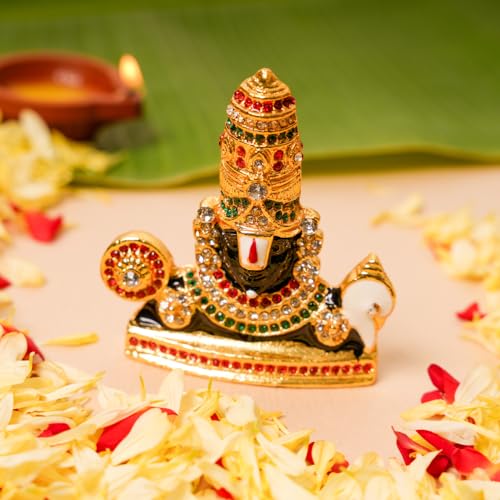 Gold-Plated Tirupati Balaji Stone Idol | 7.5 CM Divine Venkateswara Bhagwan Murthi