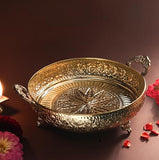Mughal Carving Fruit Bowl Handle 10"inch | 640 gm Decorative Serving Tray & Platter