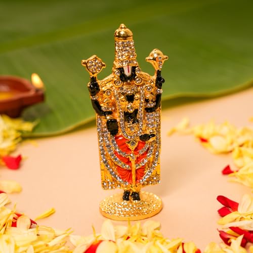 Gold-Plated Tirupati Balaji Stone Idol | 9 CM
