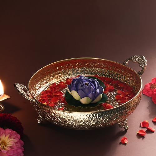 Mughal Carving Fruit Bowl Handle 10"inch | 640 gm Decorative Serving Tray & Platter