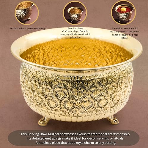 Carving Bowl 8"inch | 700 gm Decorative Brass Bowl with Stand