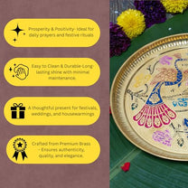 Multicolor Meenakari Peacock Brass Puja Thali | Designer Handcrafted Thali for Aarti