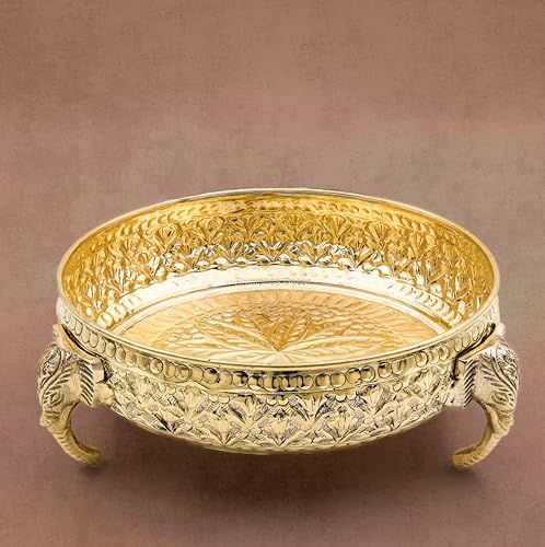 Carving Elephant Plate 8"inch | 620 gm Decorative Brass Plate & Bowl