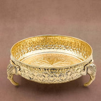 Carving Elephant Plate 8"inch | 620 gm Decorative Brass Plate & Bowl
