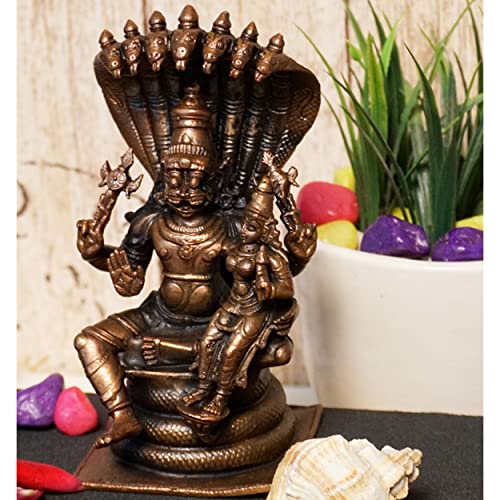 5-Inch Copper Handmade Lakshmi Narasimha Idol | Patina Antique Finish | 750 gm | 1 Pc