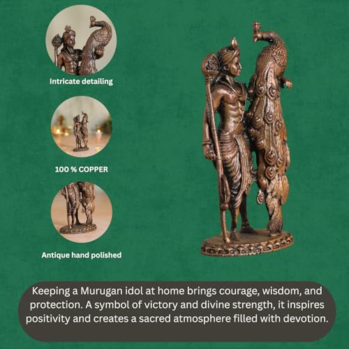 Lord Kartikeya Idol with Peacock | Antique Brass Finish