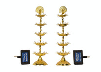Pure Brass 5 Step Electric Gold Bulb Lights Diya | Deep | Deepak for Pooja | Puja | Mandir | Diwali Festival Decoration | Pair | with Golden Polish for no Colour Fading