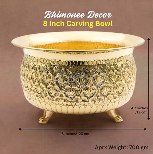 Carving Bowl 8"inch | 700 gm Decorative Brass Bowl with Stand