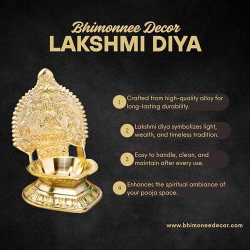 Gaja Lakshmi Kamakshi Brass Diya for Pooja | 7.5 Inch, 750g