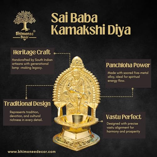 Sai Baba Kamakshi Brass Diya for Pooja | 5.5 Inch, 330g