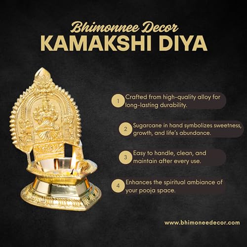 Rajarajeshwari Kamakshi Brass Diya for Pooja | 6.5 Inch, 560g