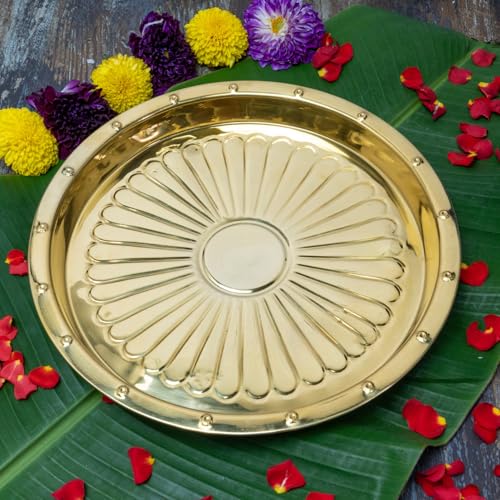 Brass Puja Thali | Traditional Gold Polish Thali for Aarti, Mandir, and Rituals