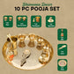 Engraved Brass Puja Thali Set | 8 Pcs Designer Plate with Floral Carvings, Diya, Kalash, Bell, Bowls & Spoon