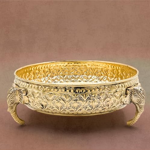 Carving Elephant Plate 8"inch | 620 gm Decorative Brass Plate & Bowl