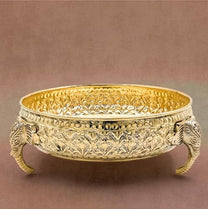 Carving Elephant Plate 8"inch | 620 gm Decorative Brass Plate & Bowl